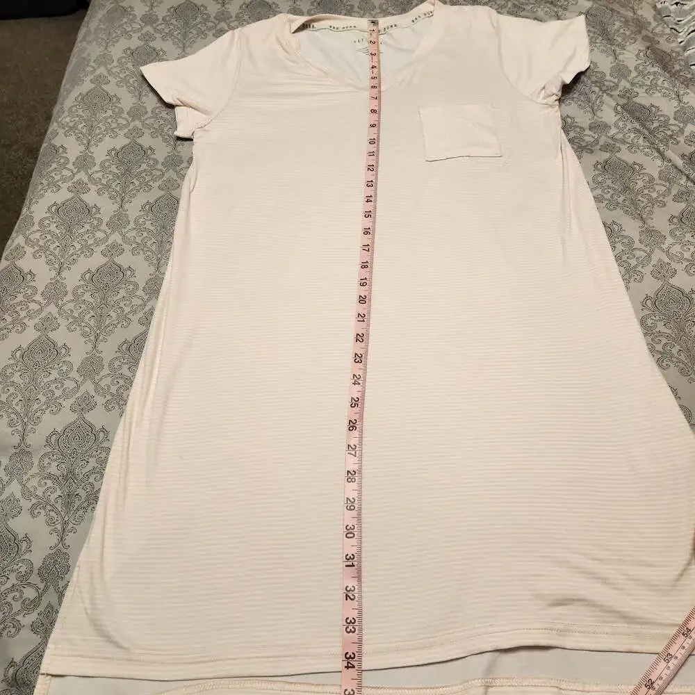 Rae Dunn Pink Striped Short Sleeve V-Neck Sleepshirt with Love Pocket